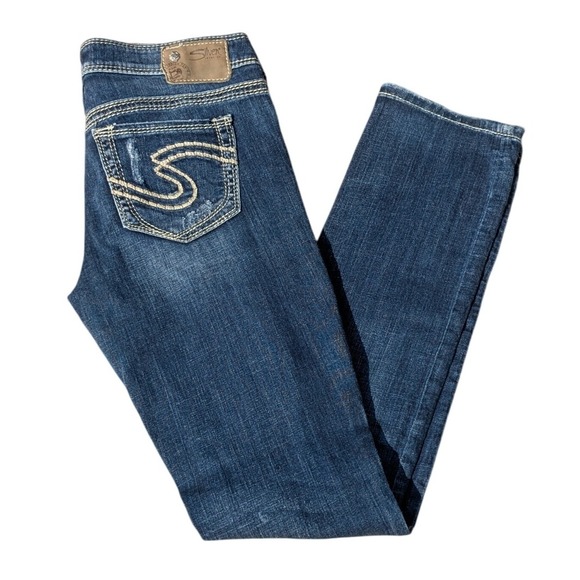 Silver Jeans Aiko Straight Leg Distressed Dark Wash‎ Women's 29 - Picture 1 of 5
